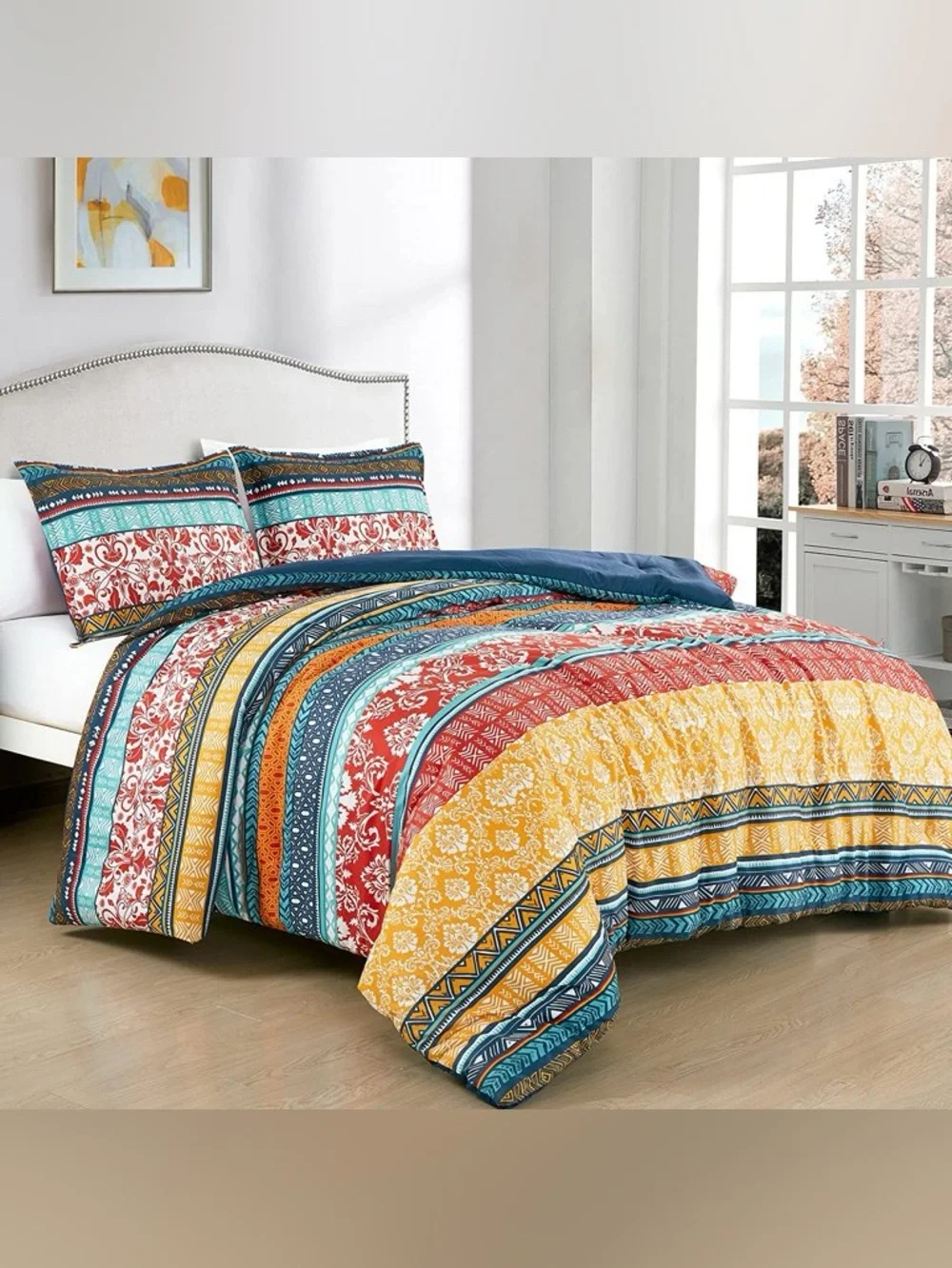 Bohemian Stripe Multi-Color Queen 3 piece Comforter Set